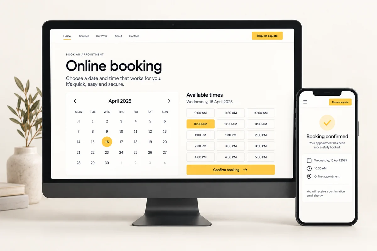 Online booking concept with a calendar and available times