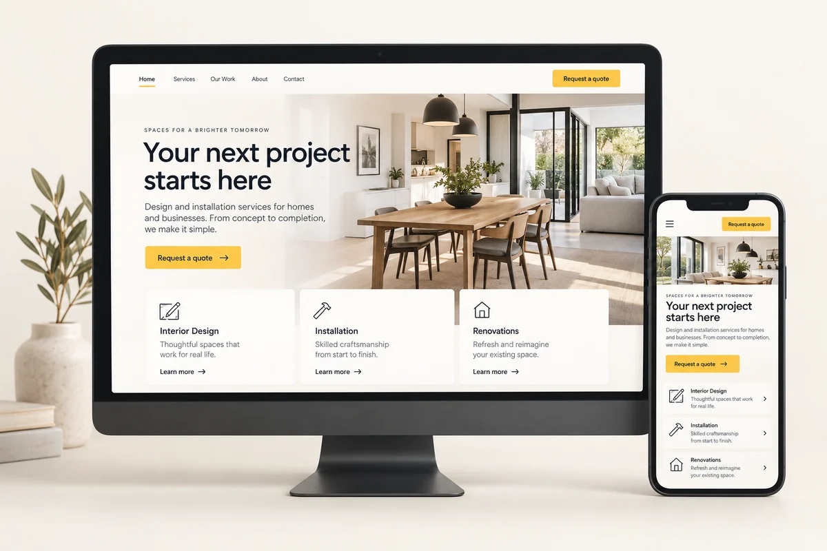 Business website and matching mobile website — illustrative concept